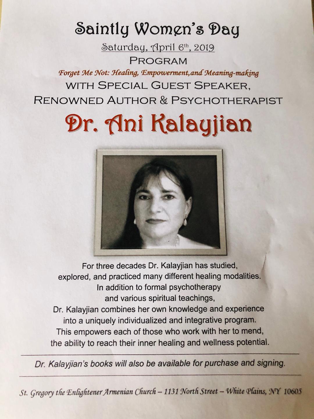 Forget Me Not: Healing, Empowerment, and Meaning-making, Dr. Kalayjian’s lecture 